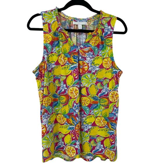 Juniper + Lime Floral Lemon Citrus Print Sleeveless Top Womens Plus Size 1X - Picture 1 of 6